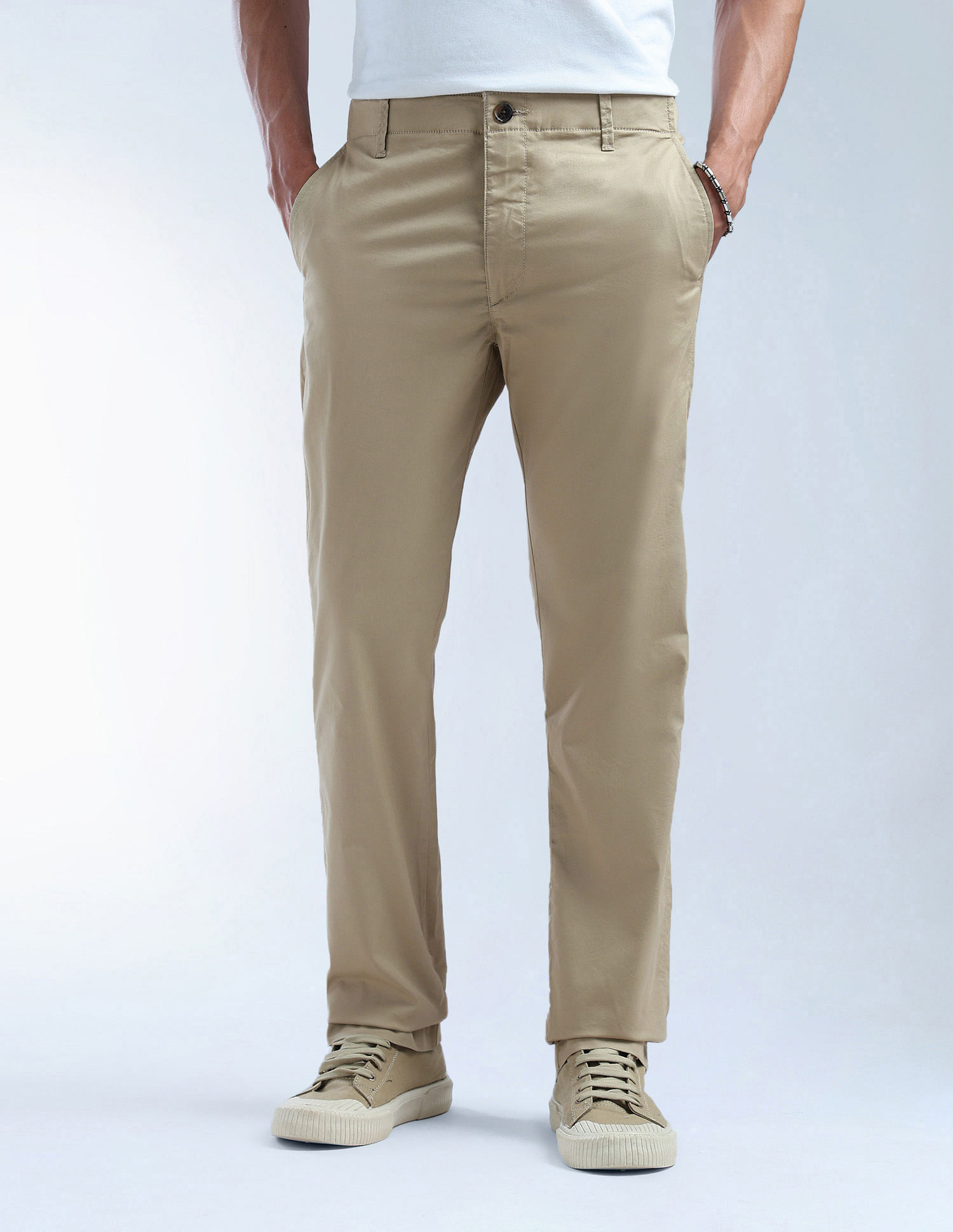 Flying Machine Mid Rise F-Jango Straight Fit Twill Trousers