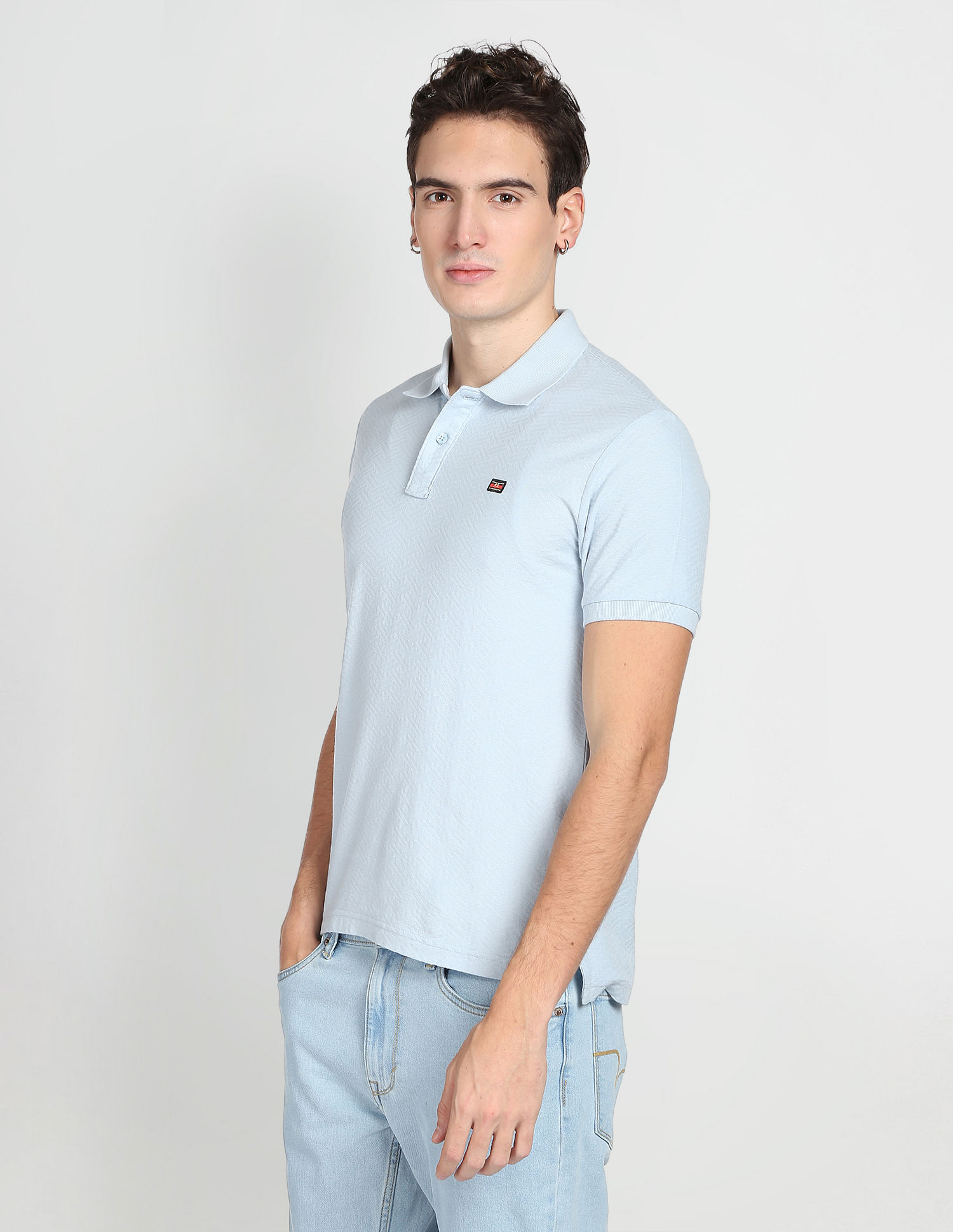 Flying Machine Pattern Knit Cotton Polo Shirt