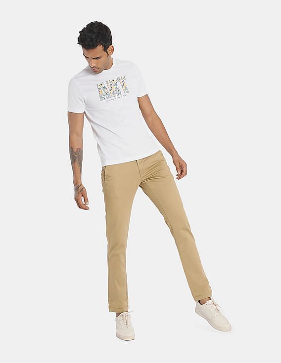 Buy AD by Arvind Men Light Brown Mid Rise Solid Casual Trousers - NNNOW.com
