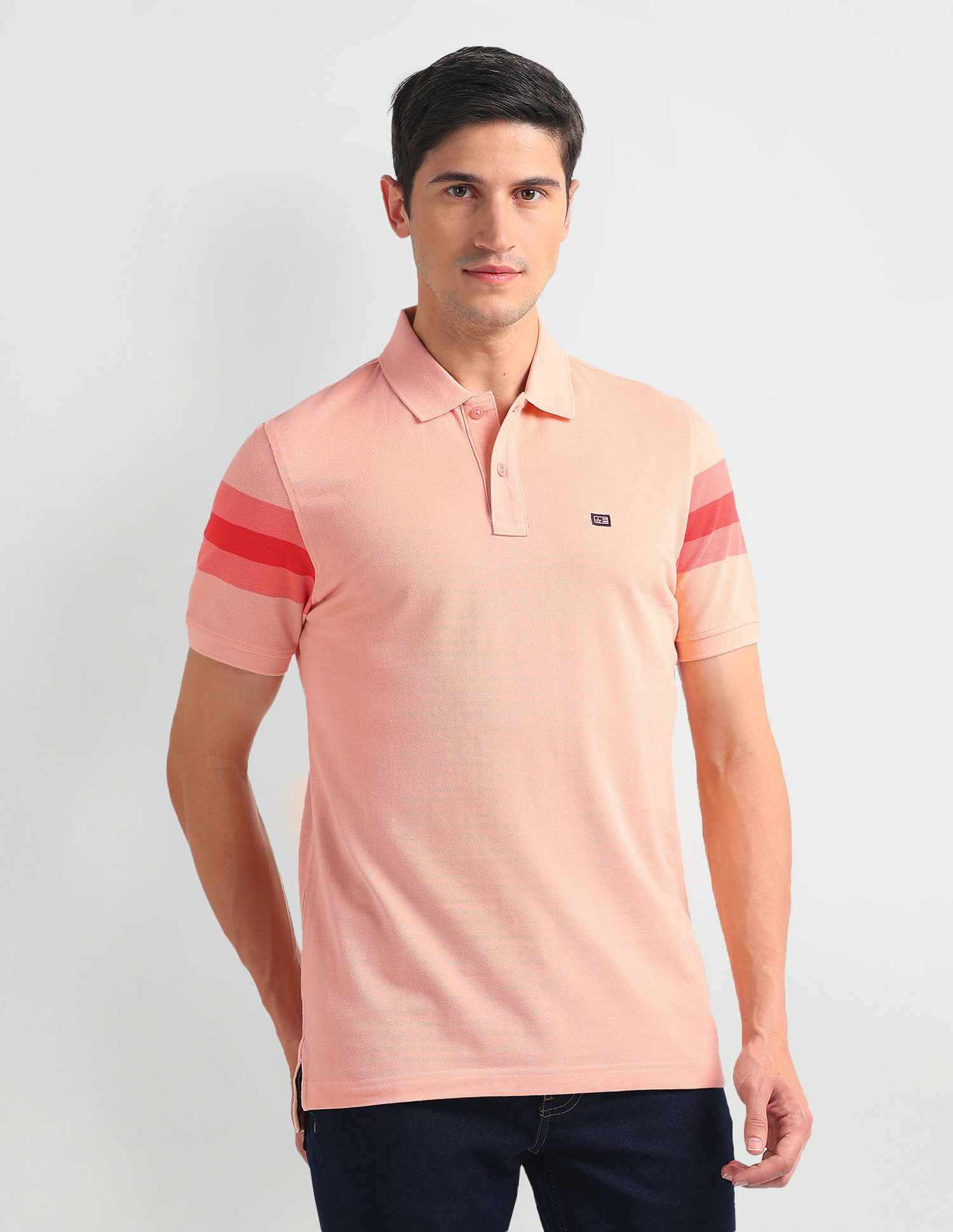 Arrow Sports Striped Sleeve Solid Polo Shirt
