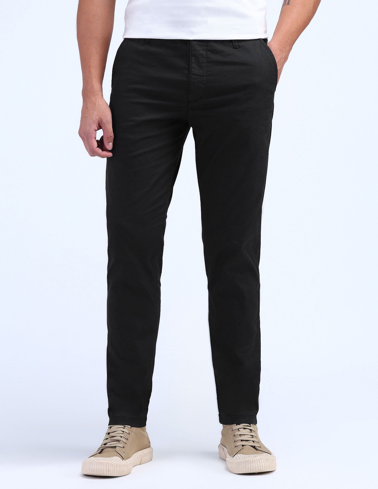 Flying Machine Slash Slim Tapered Fit Solid Trousers