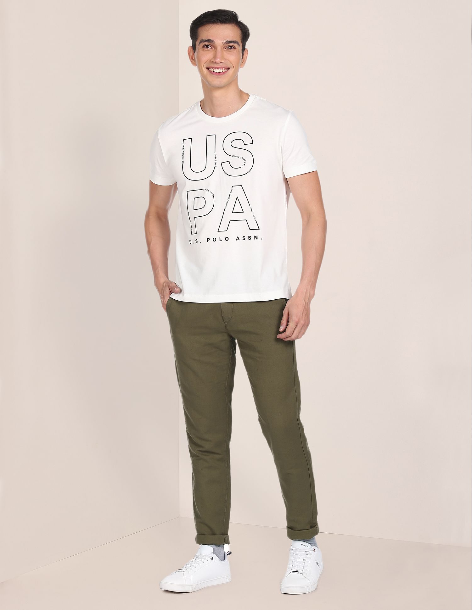 U.S. Polo Assn. Austin Trim Fit Solid Casual Trousers