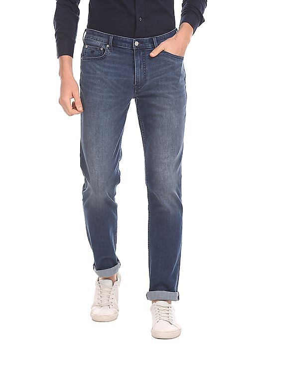 Calvin Klein Men Dark Blue Slim Fit Stone Wash 37.5 Jeans