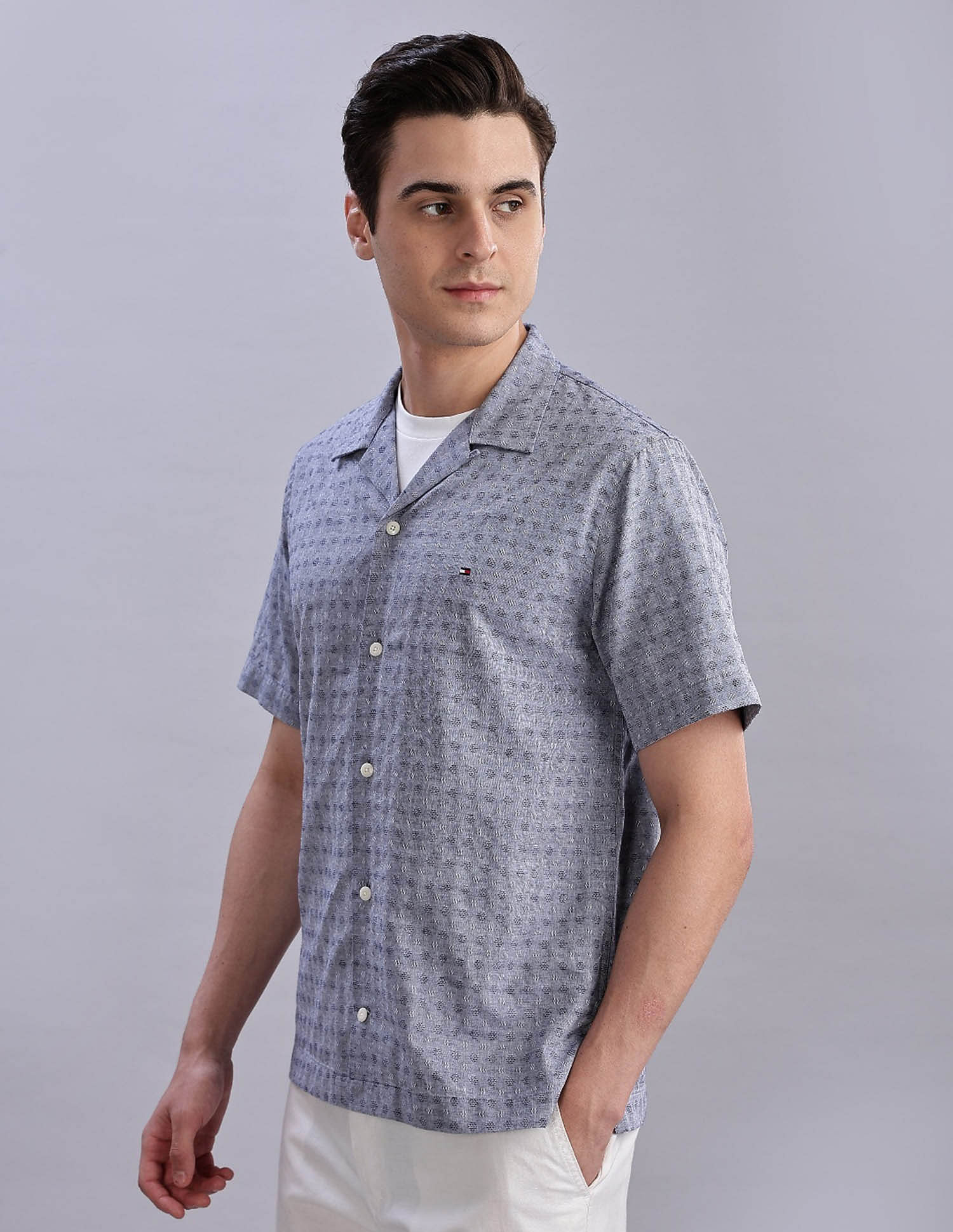 Tommy Hilfiger Textured Regular Fit Plain Woven Shirt