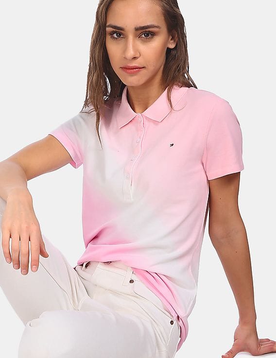 Buy Tommy Hilfiger Women Pink Short Sleeve Dippin Polo Shirt