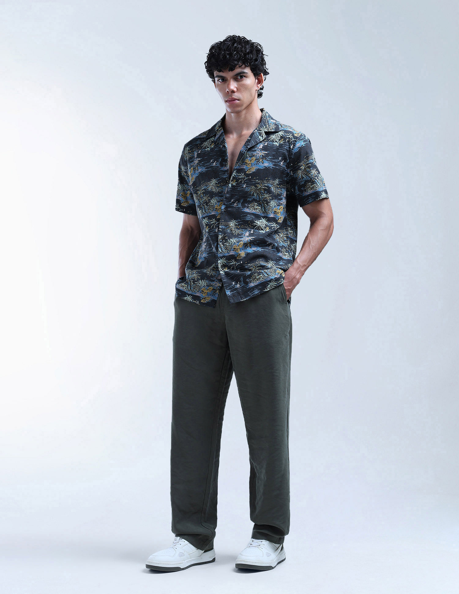 Flying Machine Tropical Printed Pure Cotton Cuban Shirt