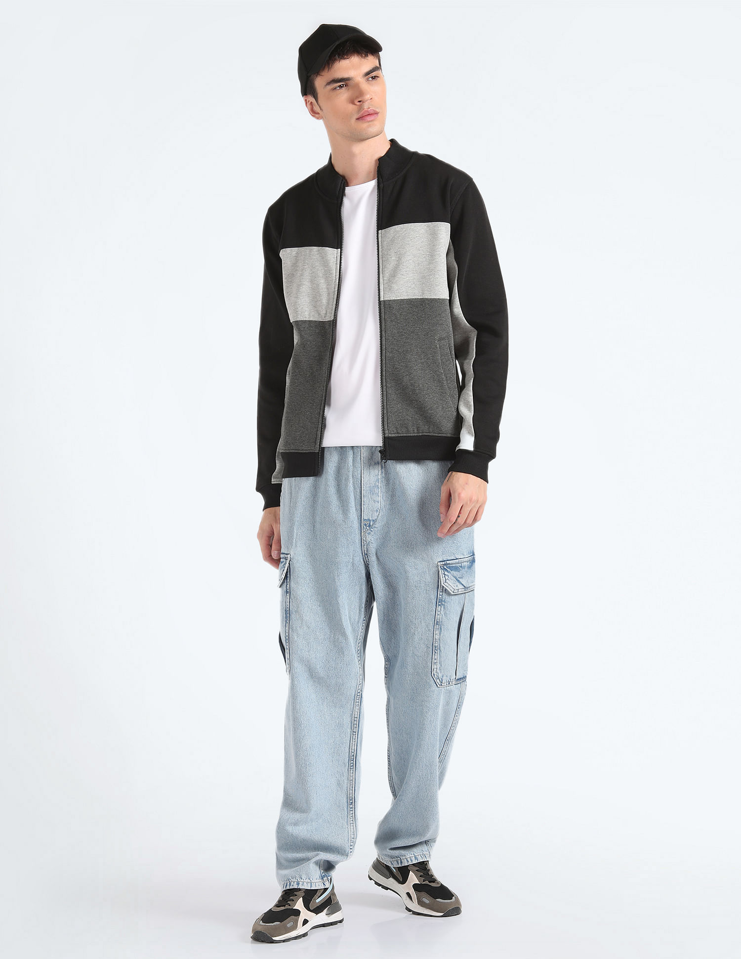 Flying Machine Heathered Panelled Sweatshirt