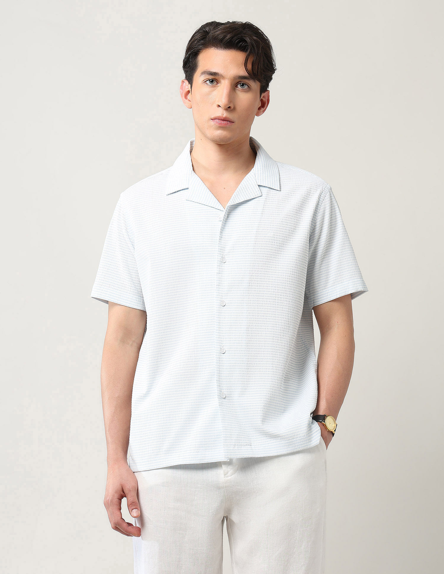 Arrow Textured Relaxed Fit Cuban Shirt