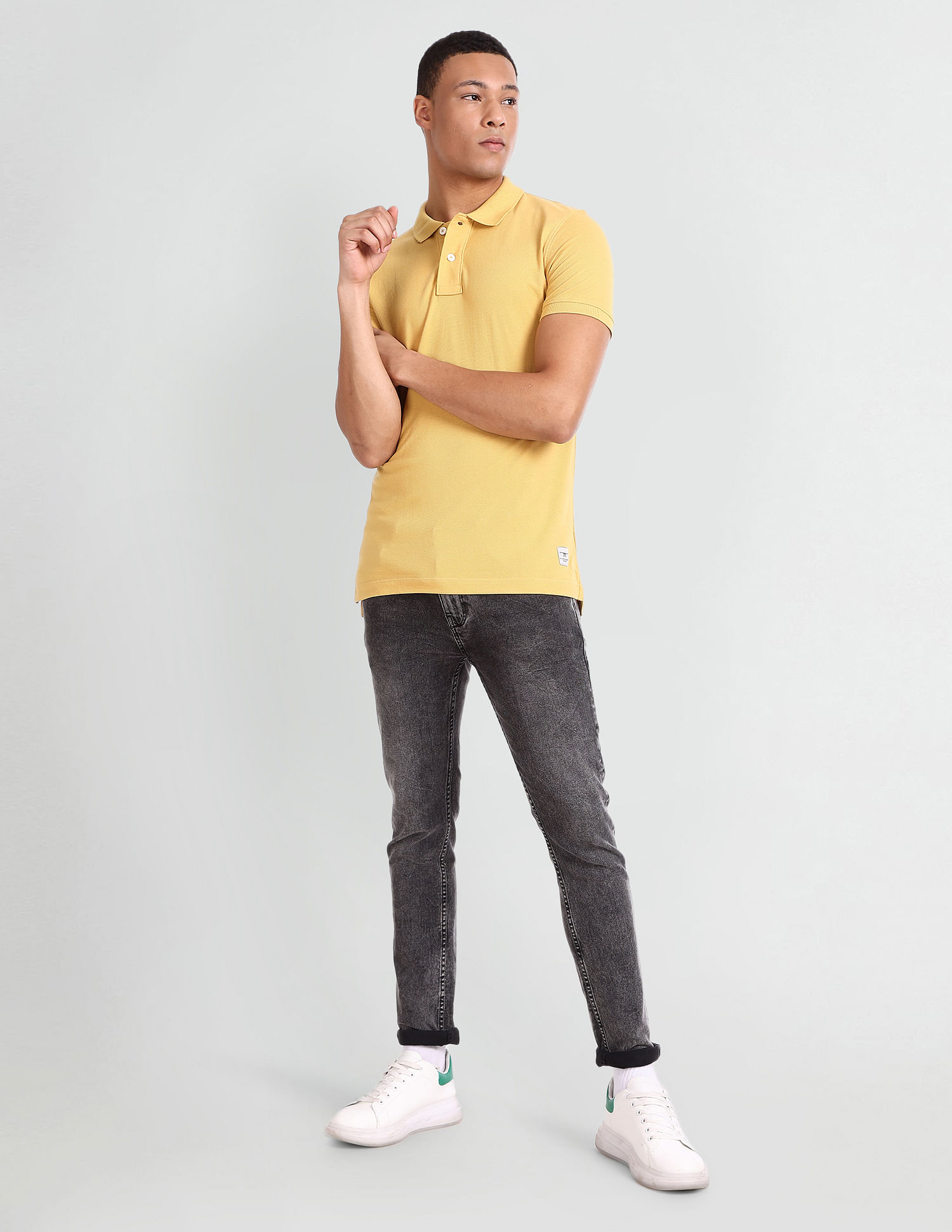 Flying Machine Solid Cotton Polo Shirt