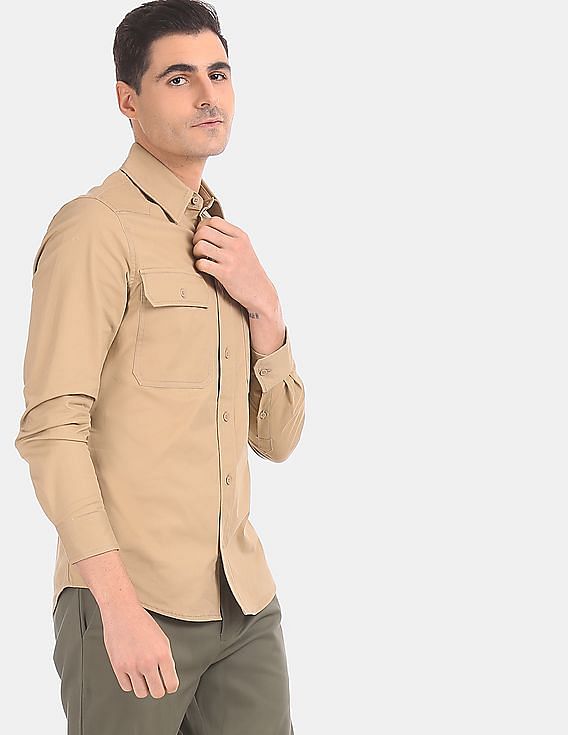 Buy Calvin Klein Men Beige Slim Fit Solid Casual Shirt 