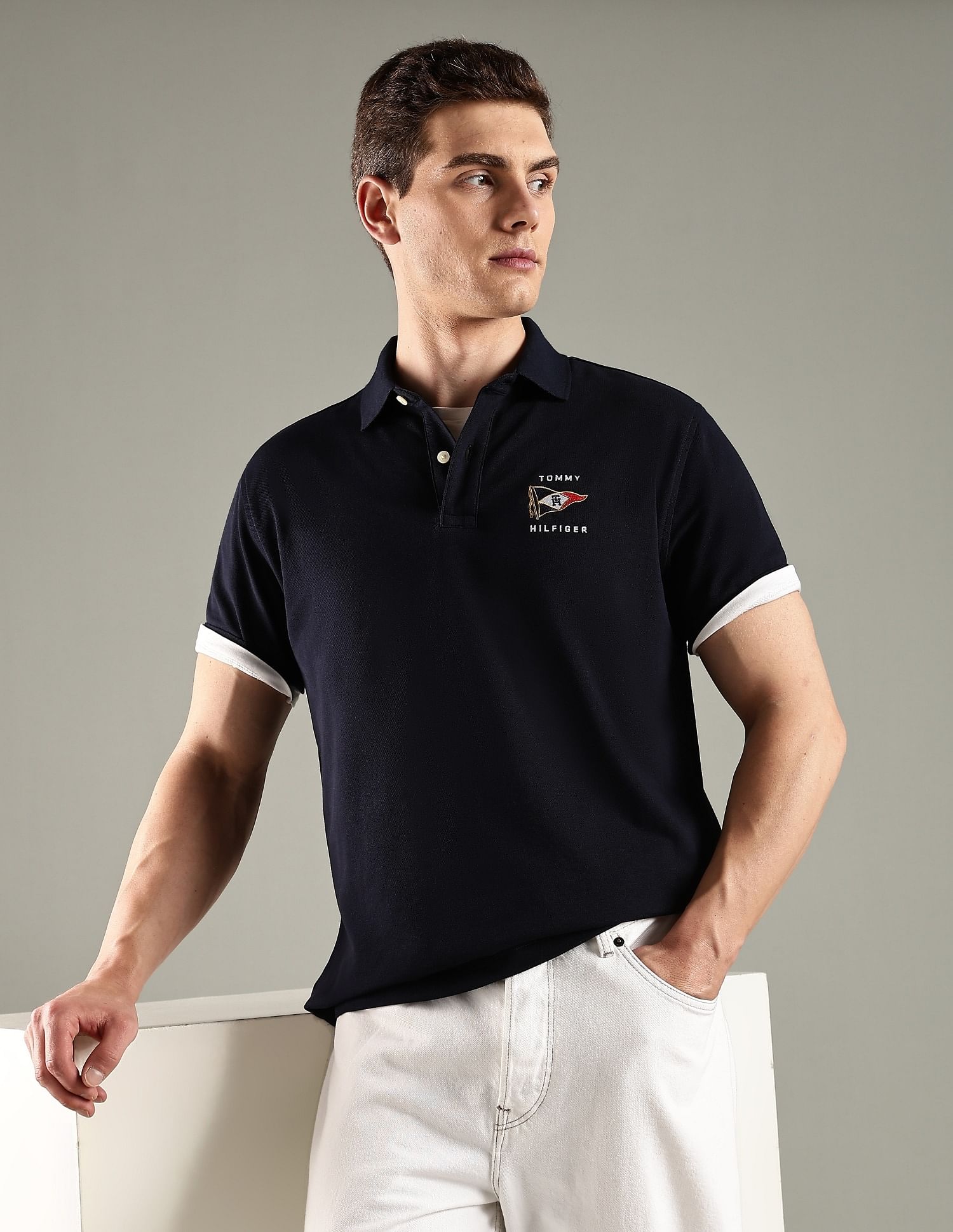 Tommy Hilfiger Solid Regular Fit Cotton Polo T-Shirt