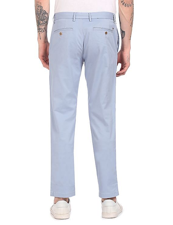 Tommy Hilfiger Men Blue Denton Regular Fit Solid Casual Trousers
