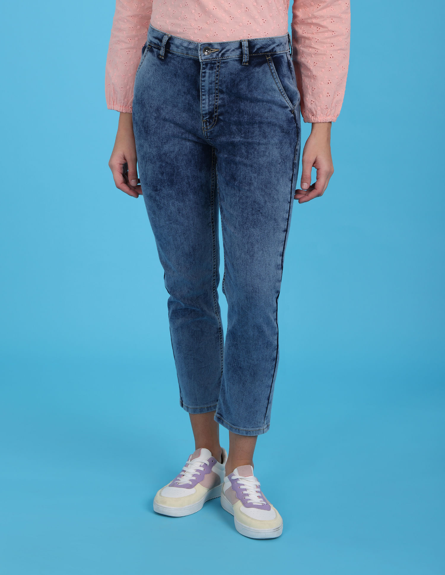 Flying Machine Women High Rise Acid Wash Slim Fit Jeans