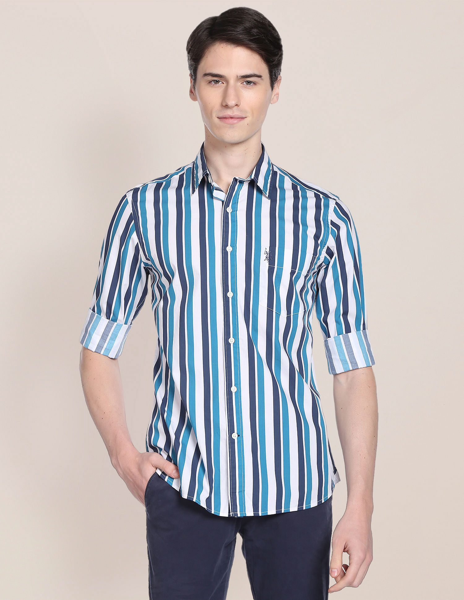 U.S. Polo Assn. Spread Collar Stripe Casual Shirt
