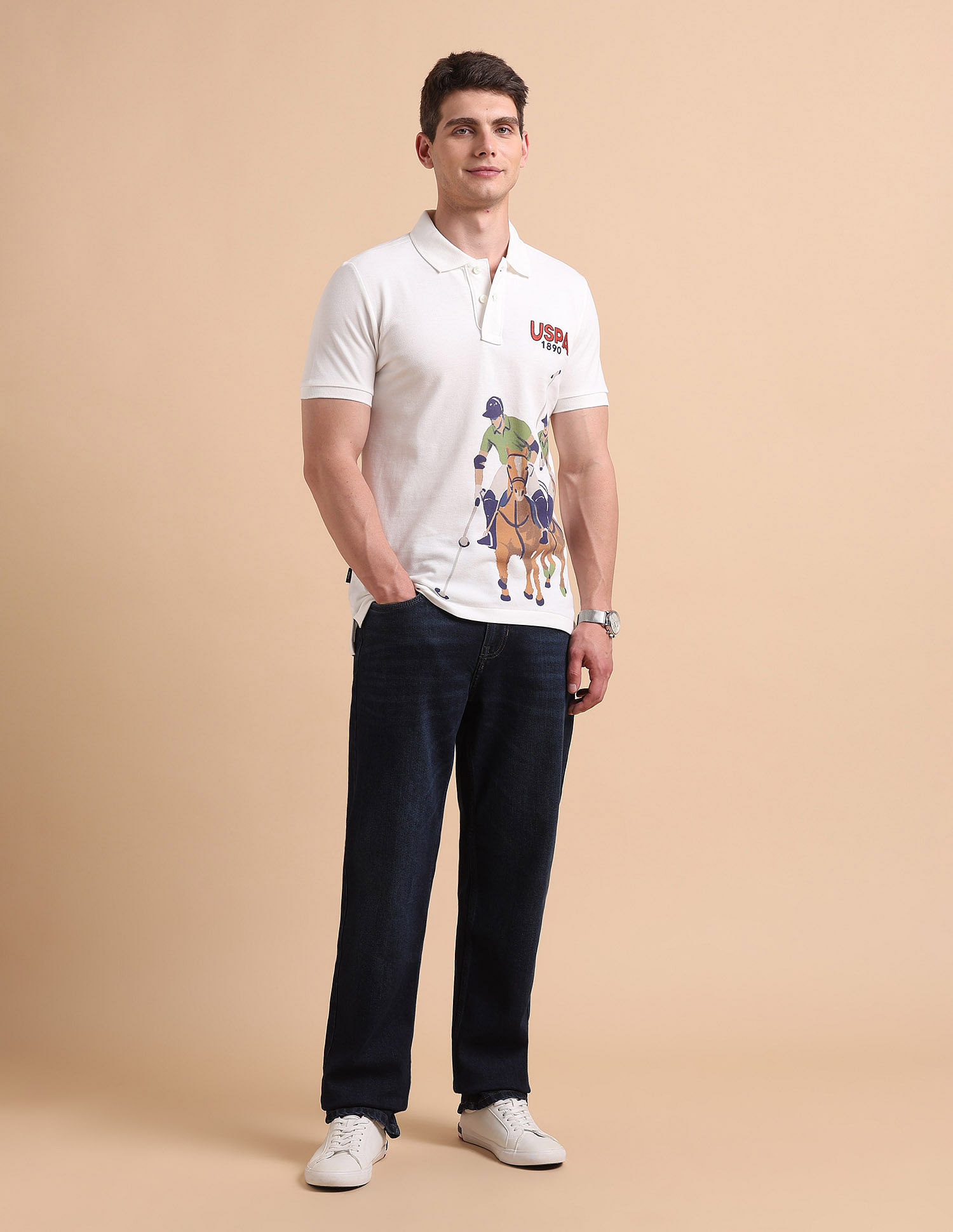 U.S. Polo Assn. Denim Co. Brand Printed Pure Cotton Polo Shirt