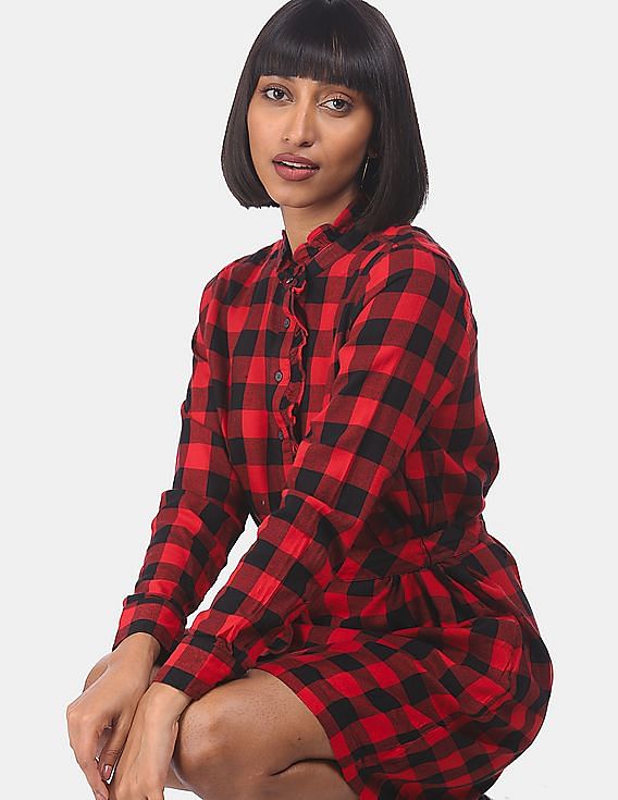 black and red plaid shirt dress