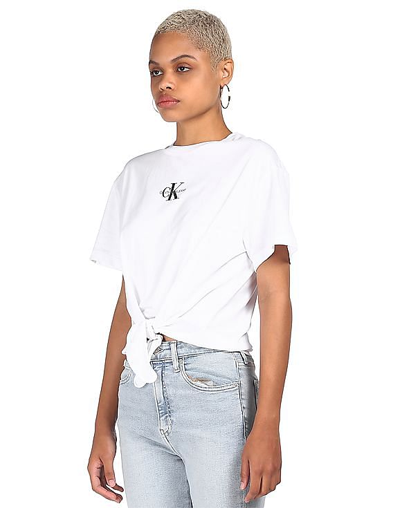Calvin Klein Women White Crew Neck Logo T-Shirt