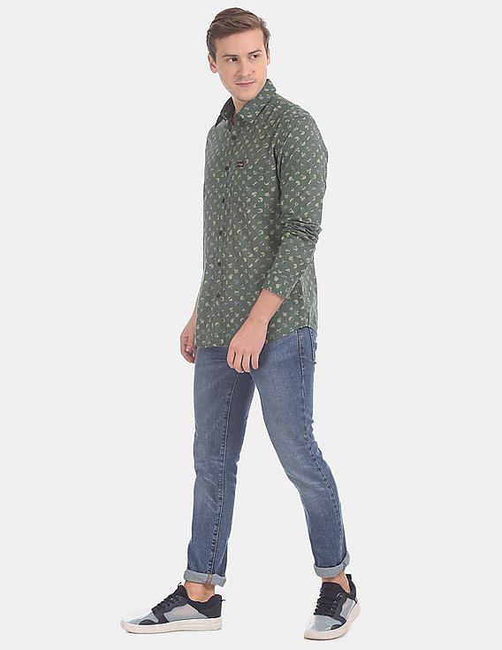 jeans shirt green colour