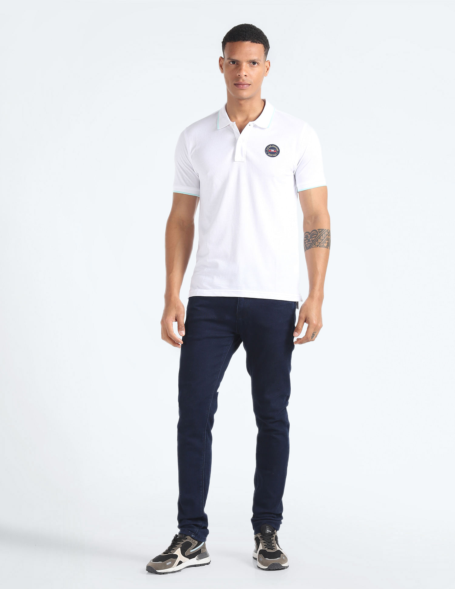 Flying Machine Solid Appliqued Logo Polo Shirt