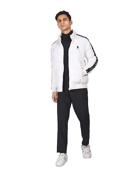 U.S. Polo Assn. Men White High Neck Solid Quilted Jacket