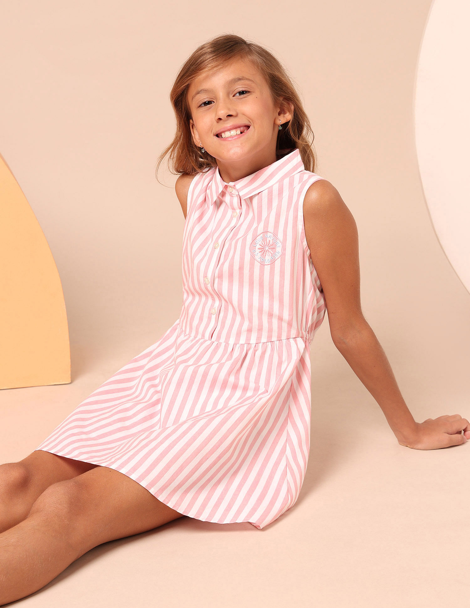 U.S. Polo Assn. Kids Girls Vertical Striped Fit And Flare Dress