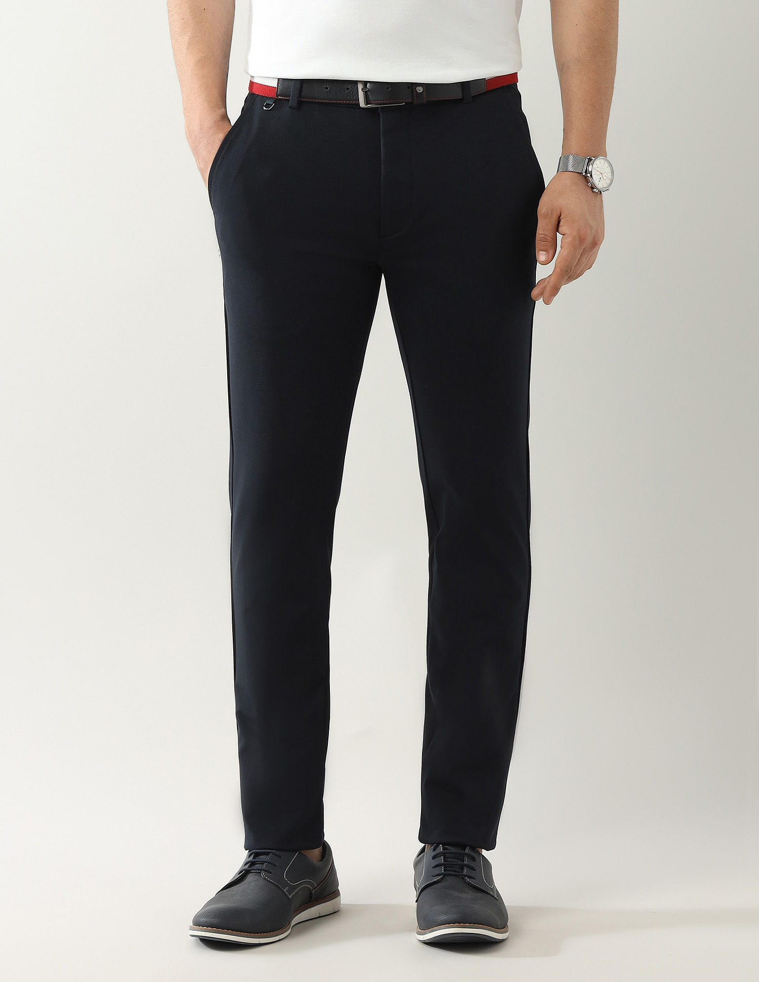 Arrow Sport Solid Mid Rise Autoflex Trousers