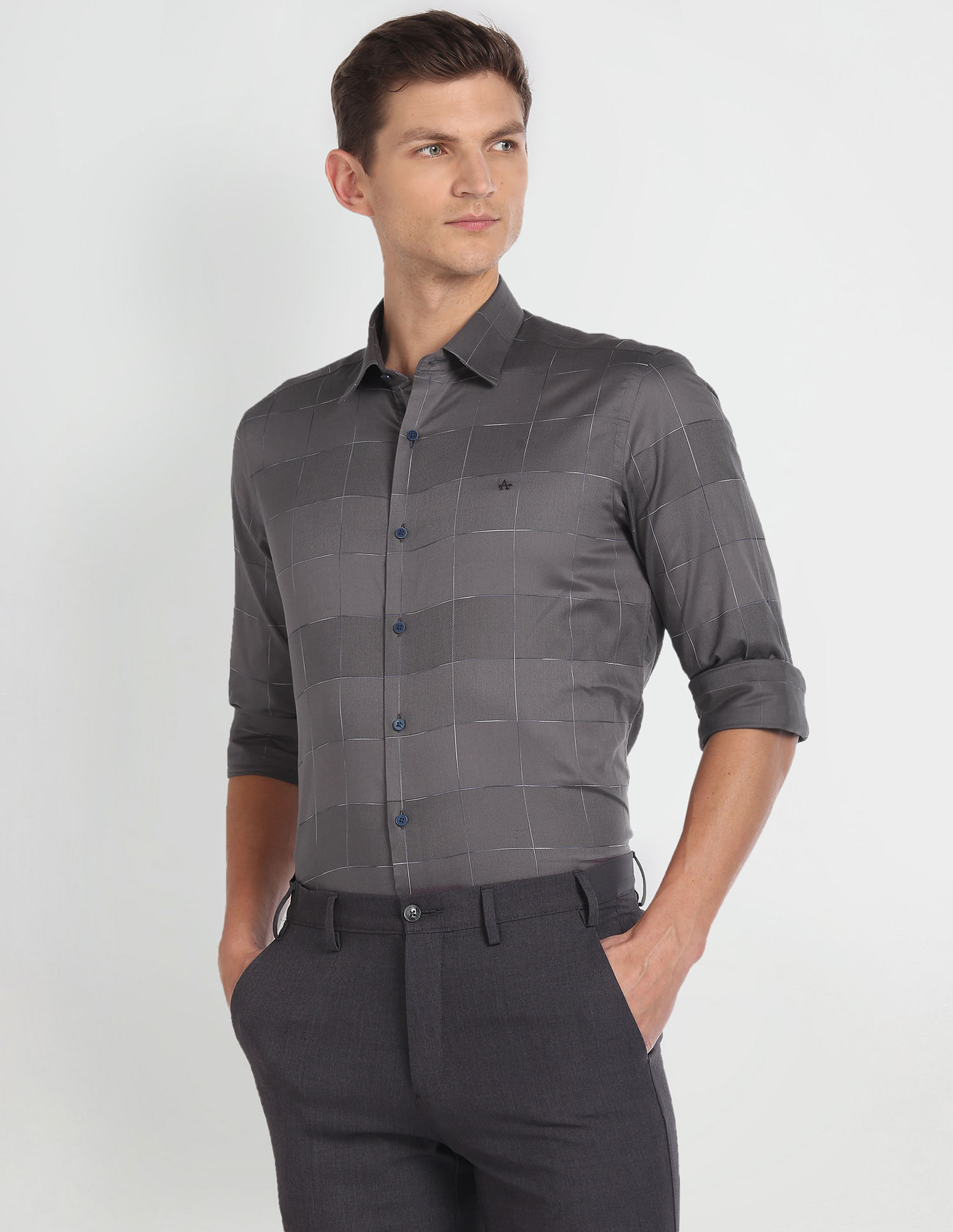 Arrow Newyork Windowpane Check Manhattan Slim Fit Shirt