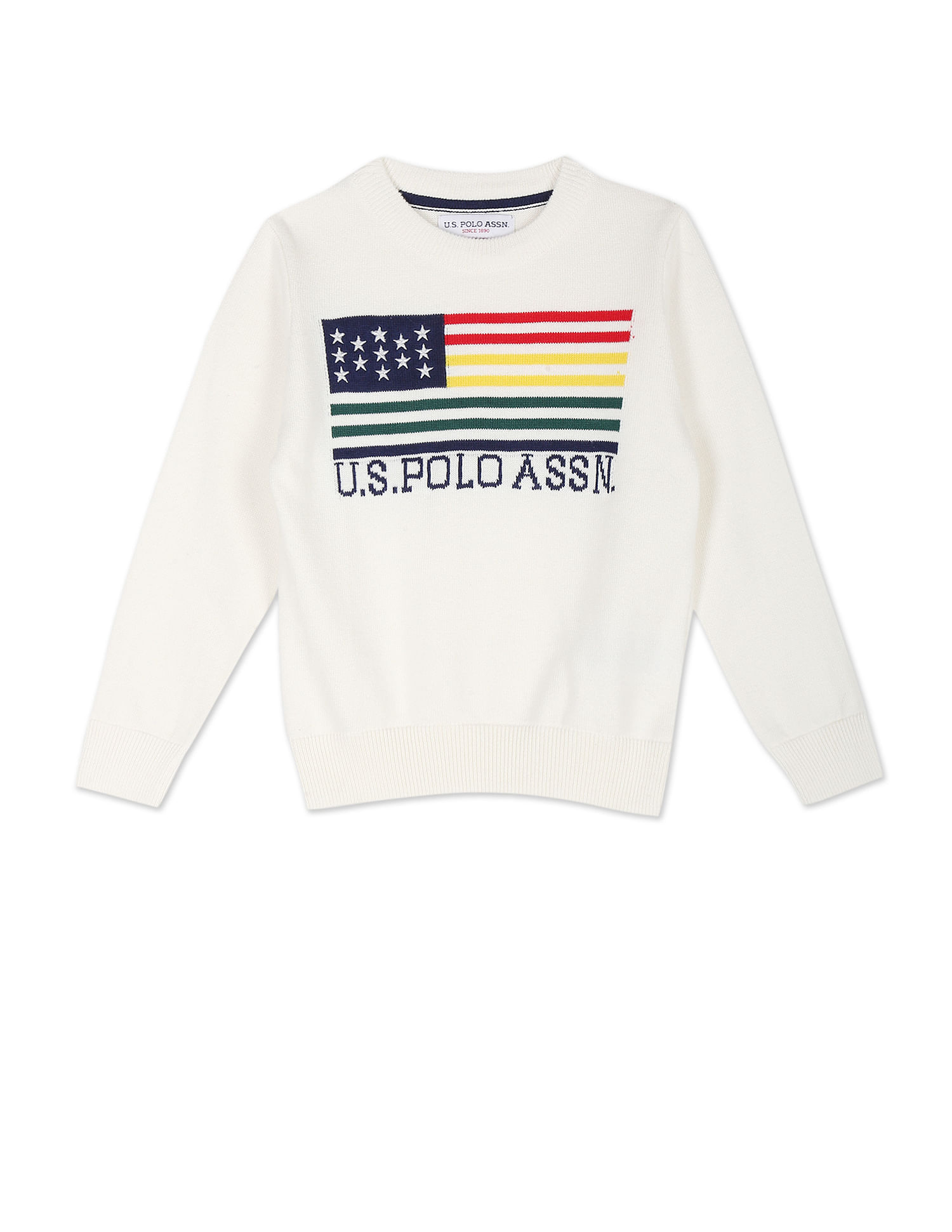 U.S. Polo Assn. Kids Crew Neck Patterned Knit Cotton Sweater