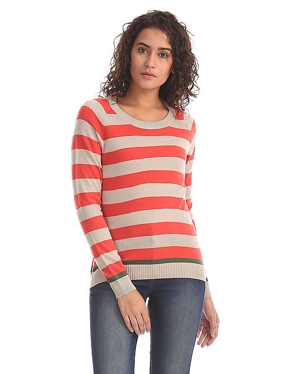 Buy Flying Machine Women Full Sleeve Patterned Striped Sweater NNNOW