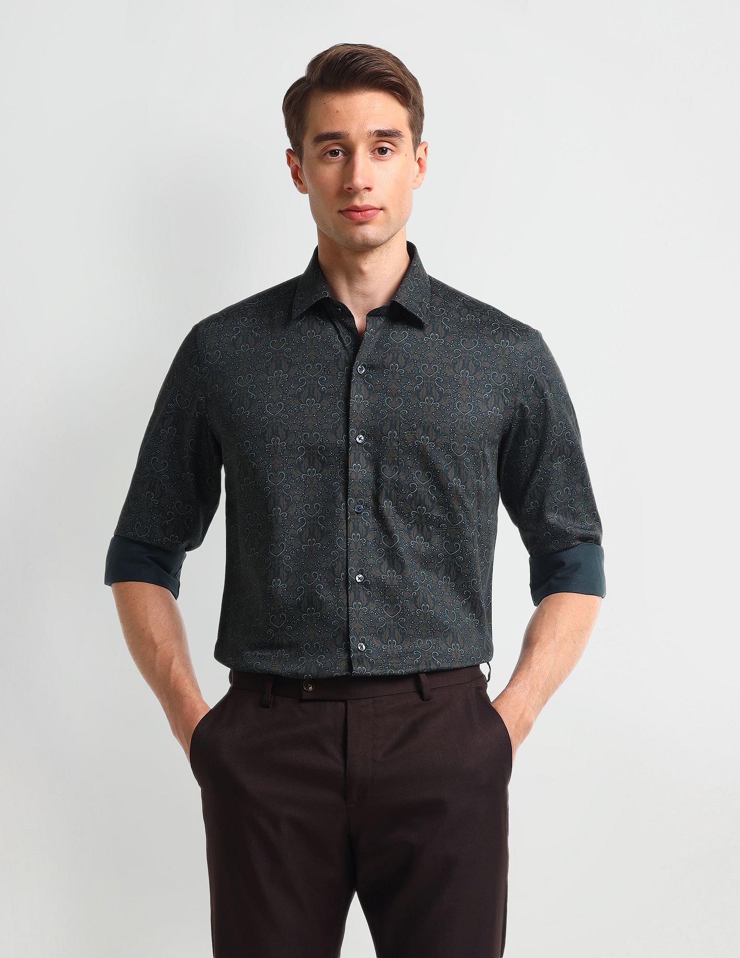 Arrow Manhattan Slim Fit All-over Print Shirt