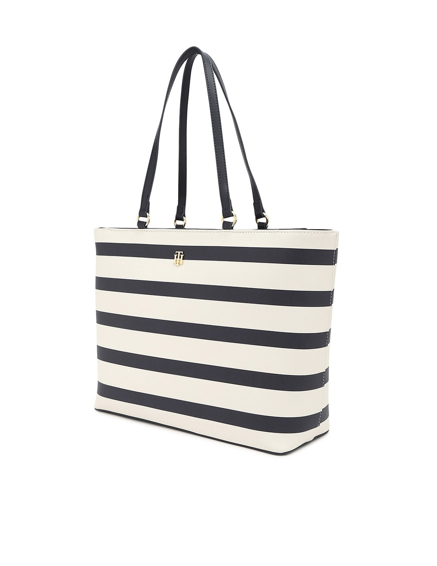 Tommy Hilfiger Striped Blue Pu Tote Bag