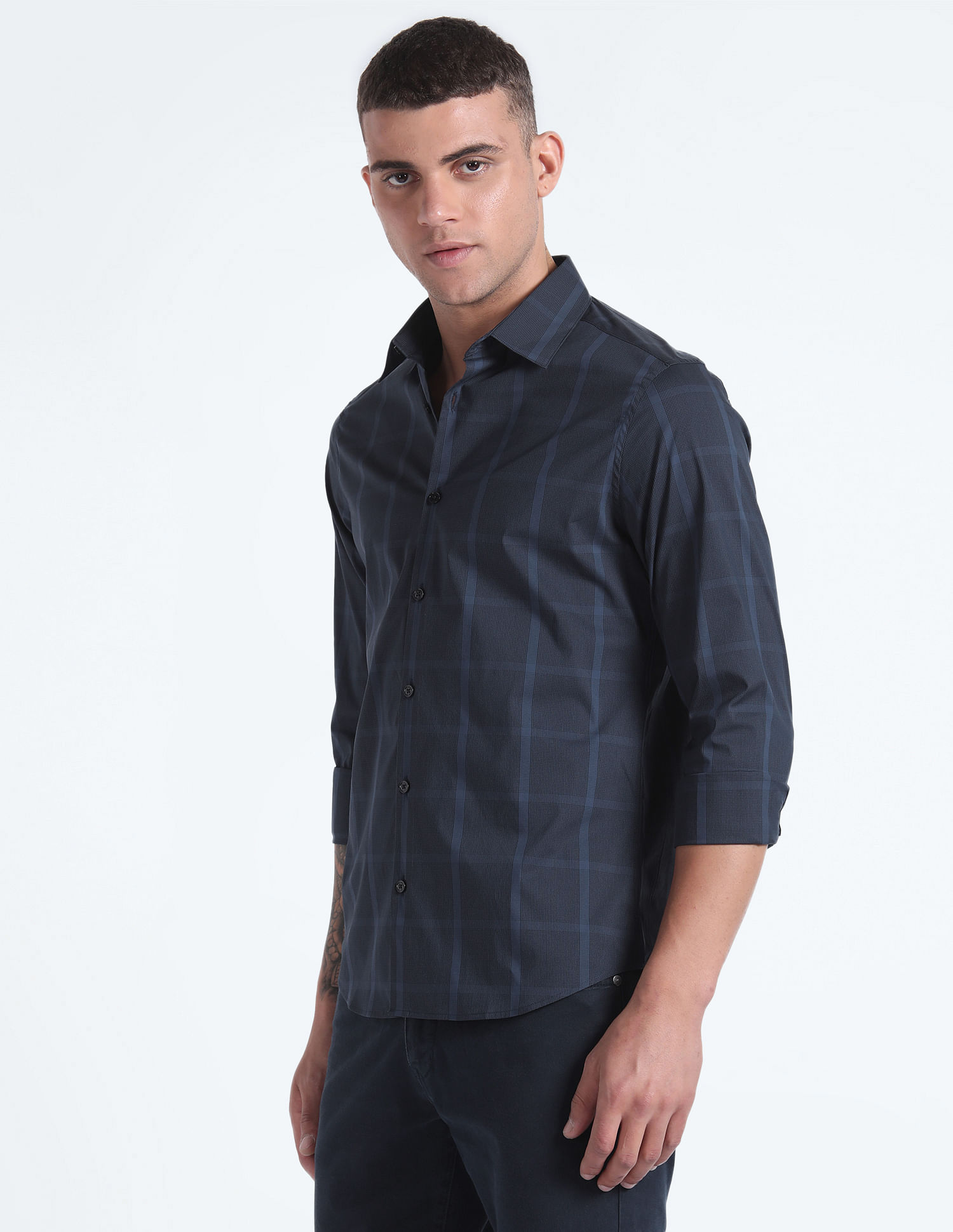 Flying Machine Windowpane Check Slim Fit Shirt