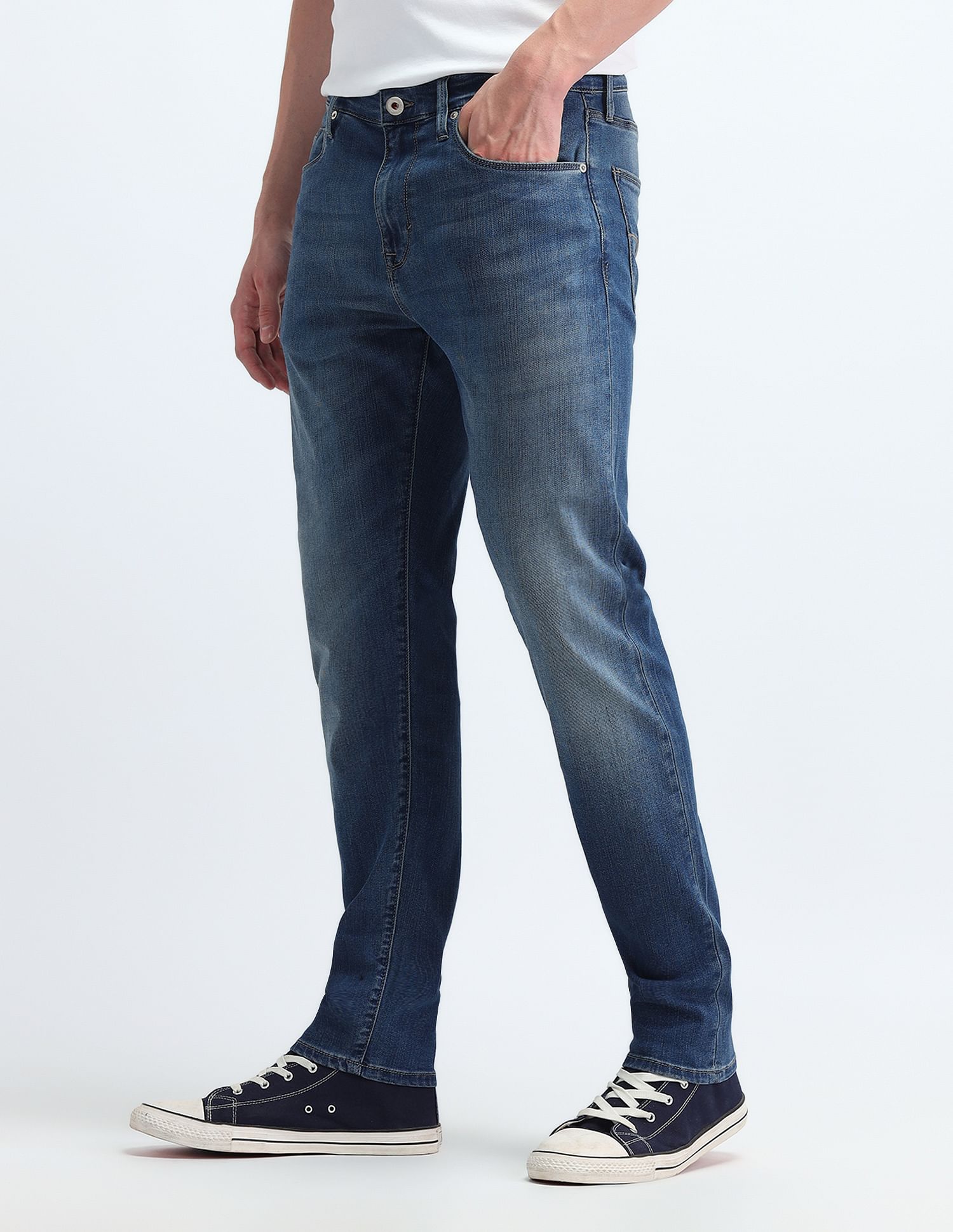 Flying Machine Mid Rise Slash Slim Tapered Fit Jeans