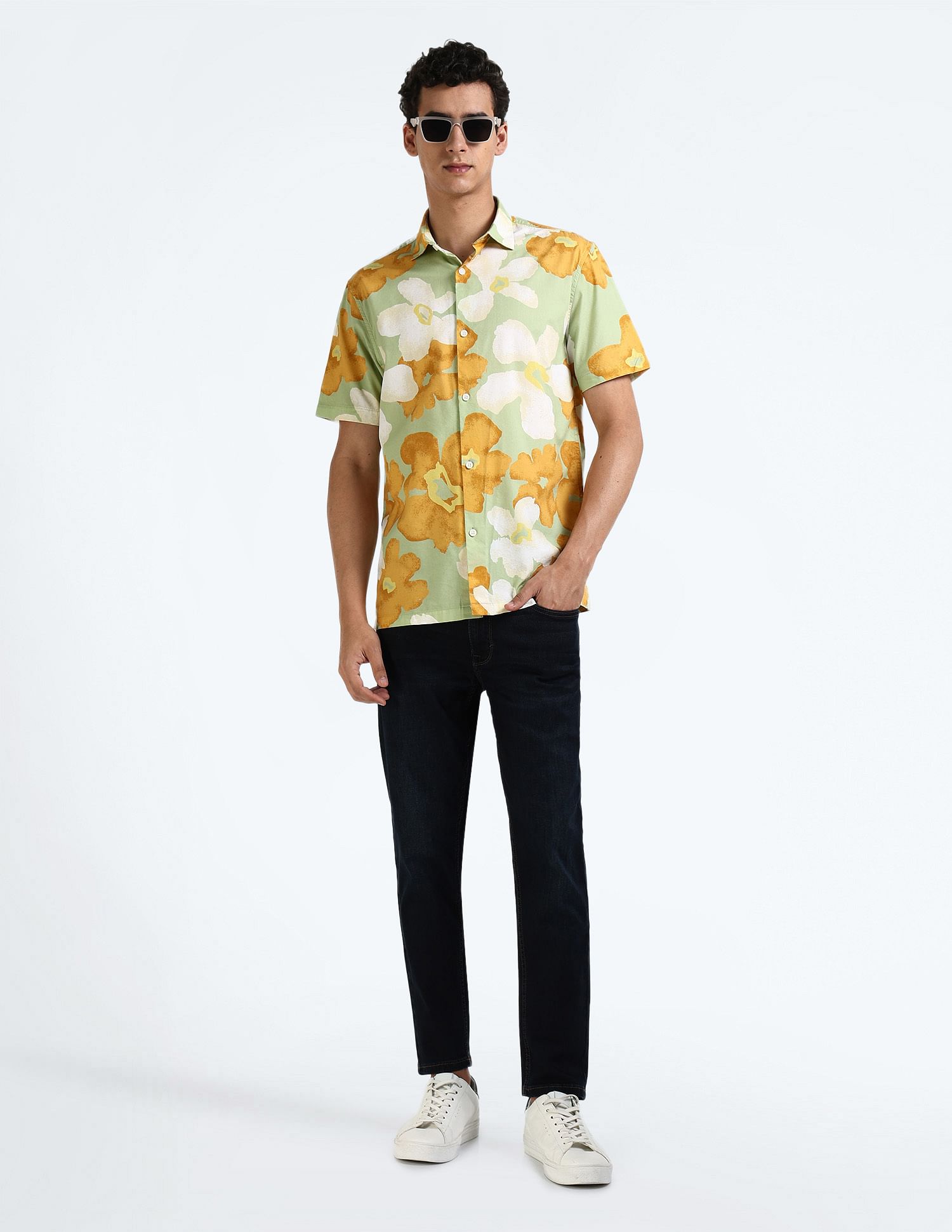 Flying Machine Spread Collar Floral Print Shirt