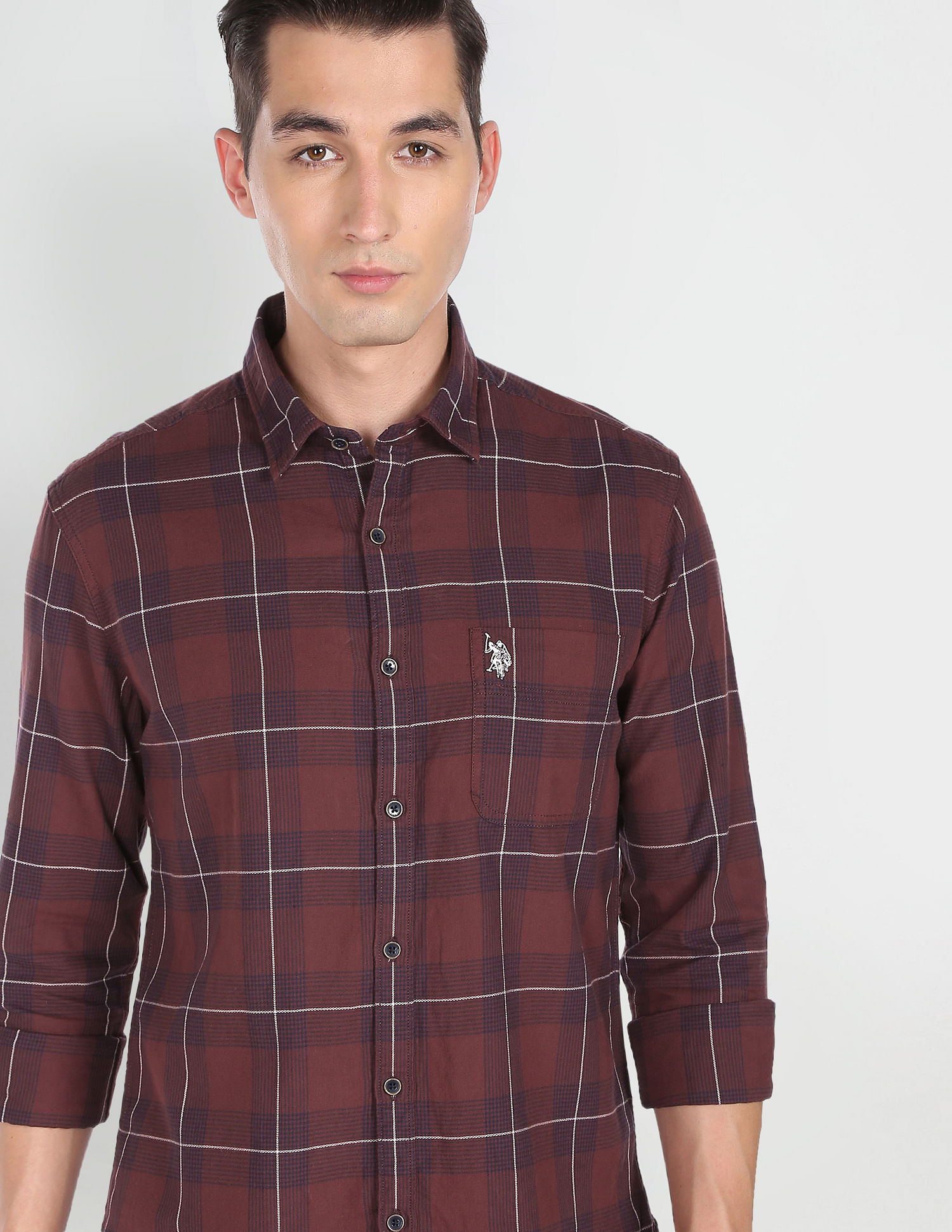 U.S. Polo Assn. Denim Co. Plaid Check Dobby Cotton Casual Shirt
