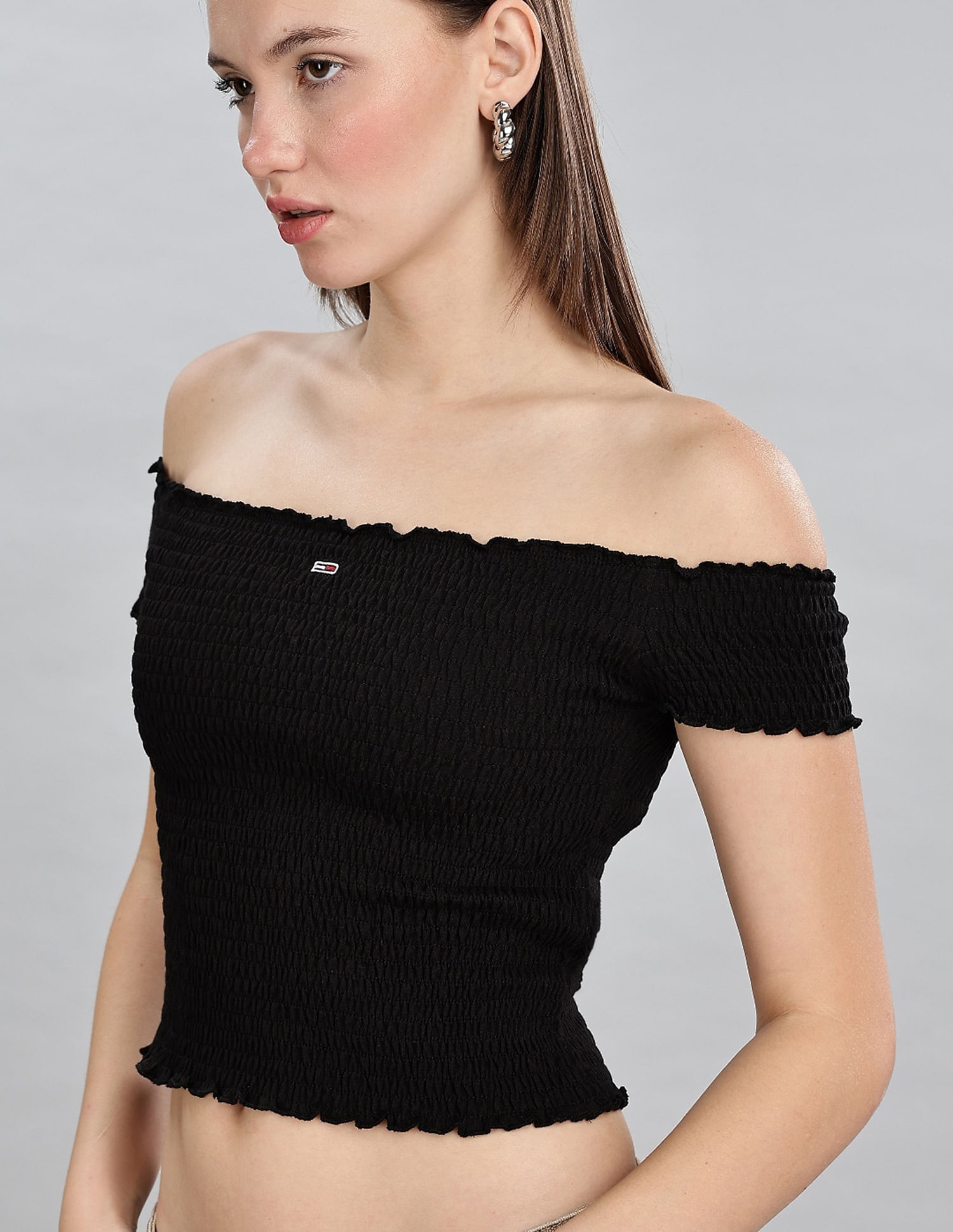 Tommy Hilfiger Regular-Fit Cotton Off-Shoulder Neck Crop Tops