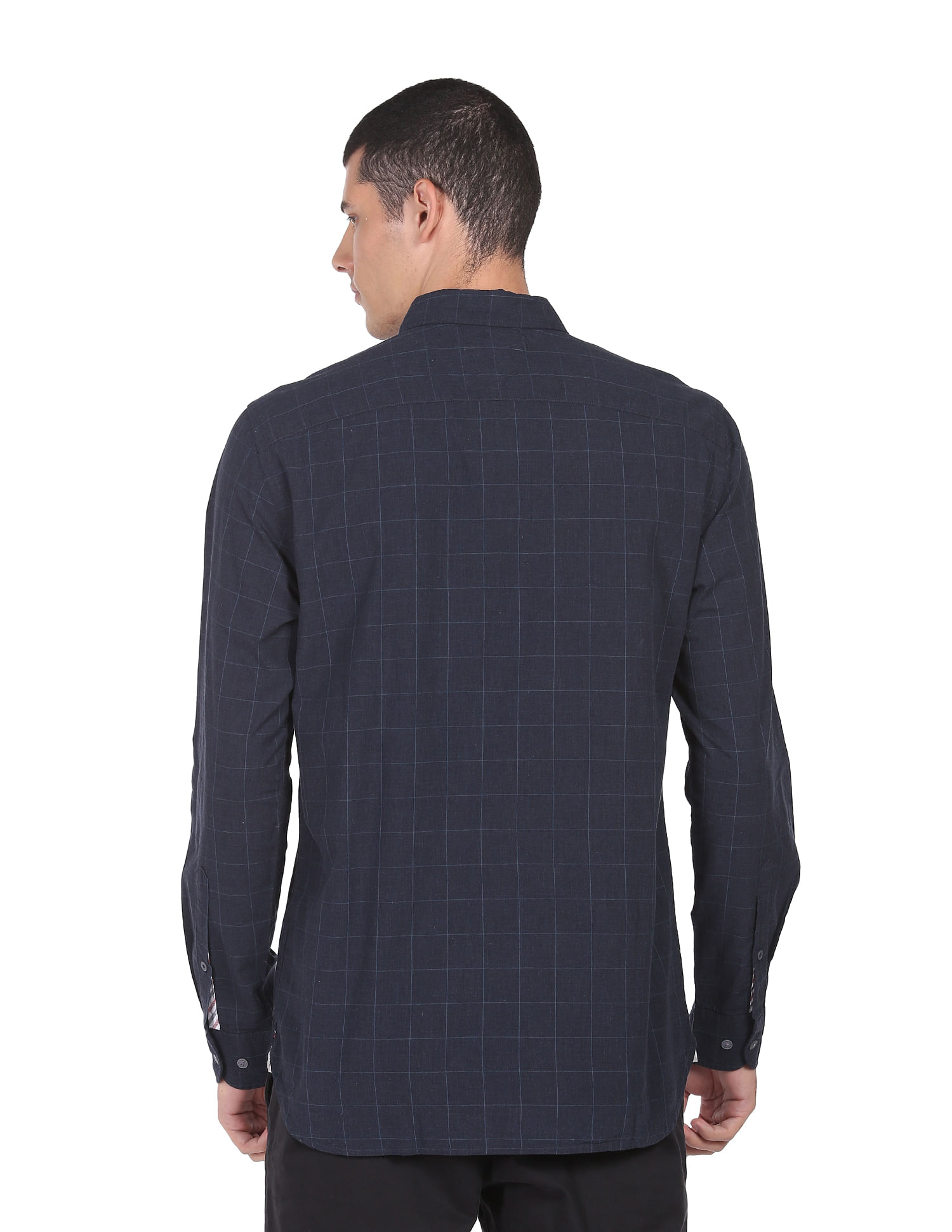 Essentials Men's Slim-Fit Long-Sleeve Casual Poplin Shirt, Navy  Windowpane, Medium