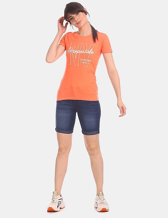 Aeropostale Blue Upturned Hem Stone Wash Denim Shorts