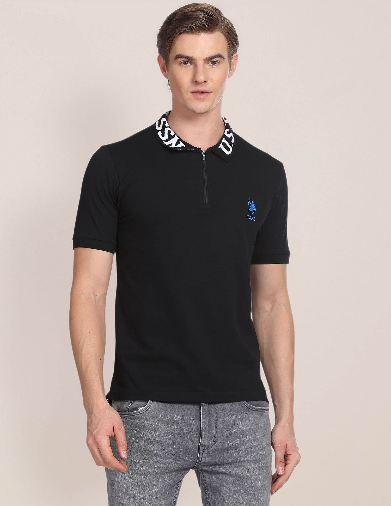 U.S. Polo Assn. Branded Collar Slim Fit Polo Shirt