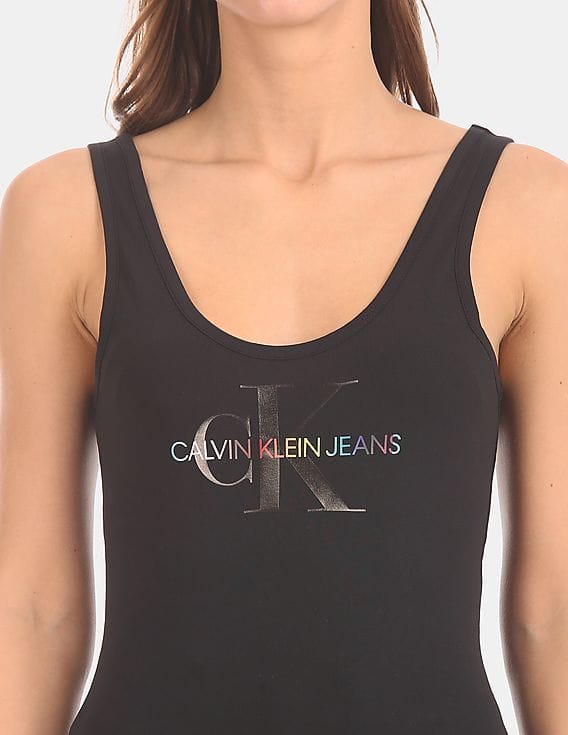 Buy Calvin Klein Women Black Monogram Logo Tank Top