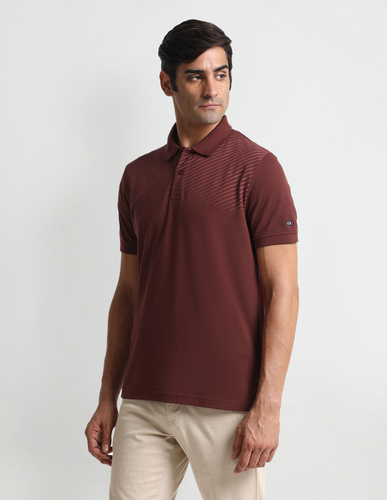 Arrow Sport Diagonal Stripe Pique Polo Shirt
