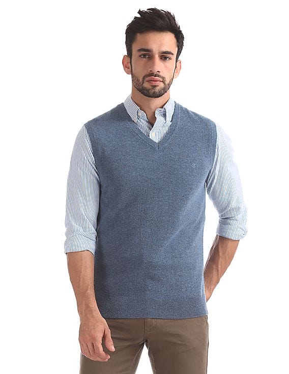 Buy Men V-Neck Heathered Sweater Vest 