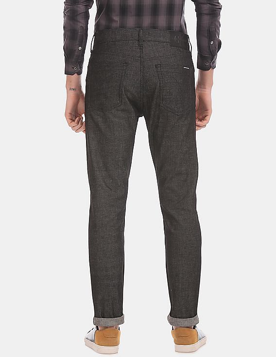 Calvin Klein Men Black Slim Tapered Fit Premium Italian Stretch Selvedge Jeans