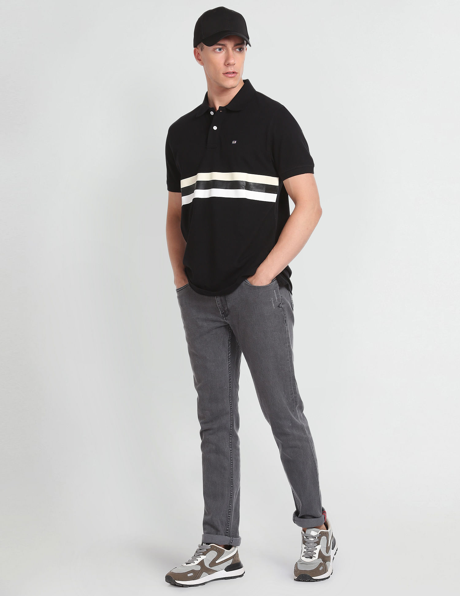 Arrow Sports Horizontal Stripe Cotton Polo Shirt