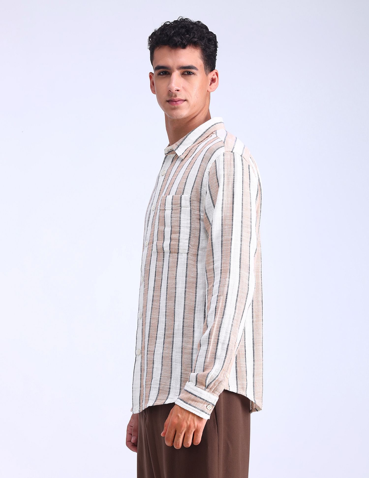 Flying Machine Regular Vertical Striped Dobby Shirt
