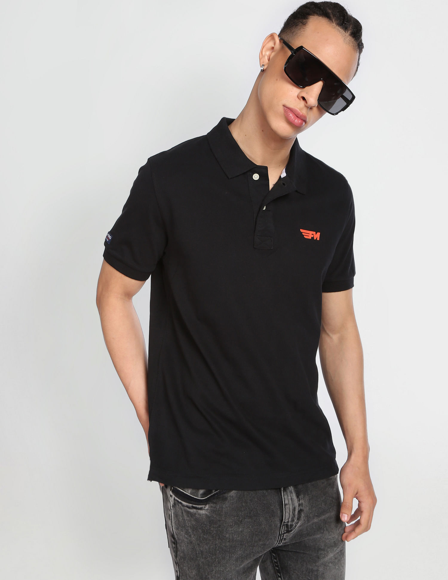 Flying Machine Solid Cotton Polo Shirt