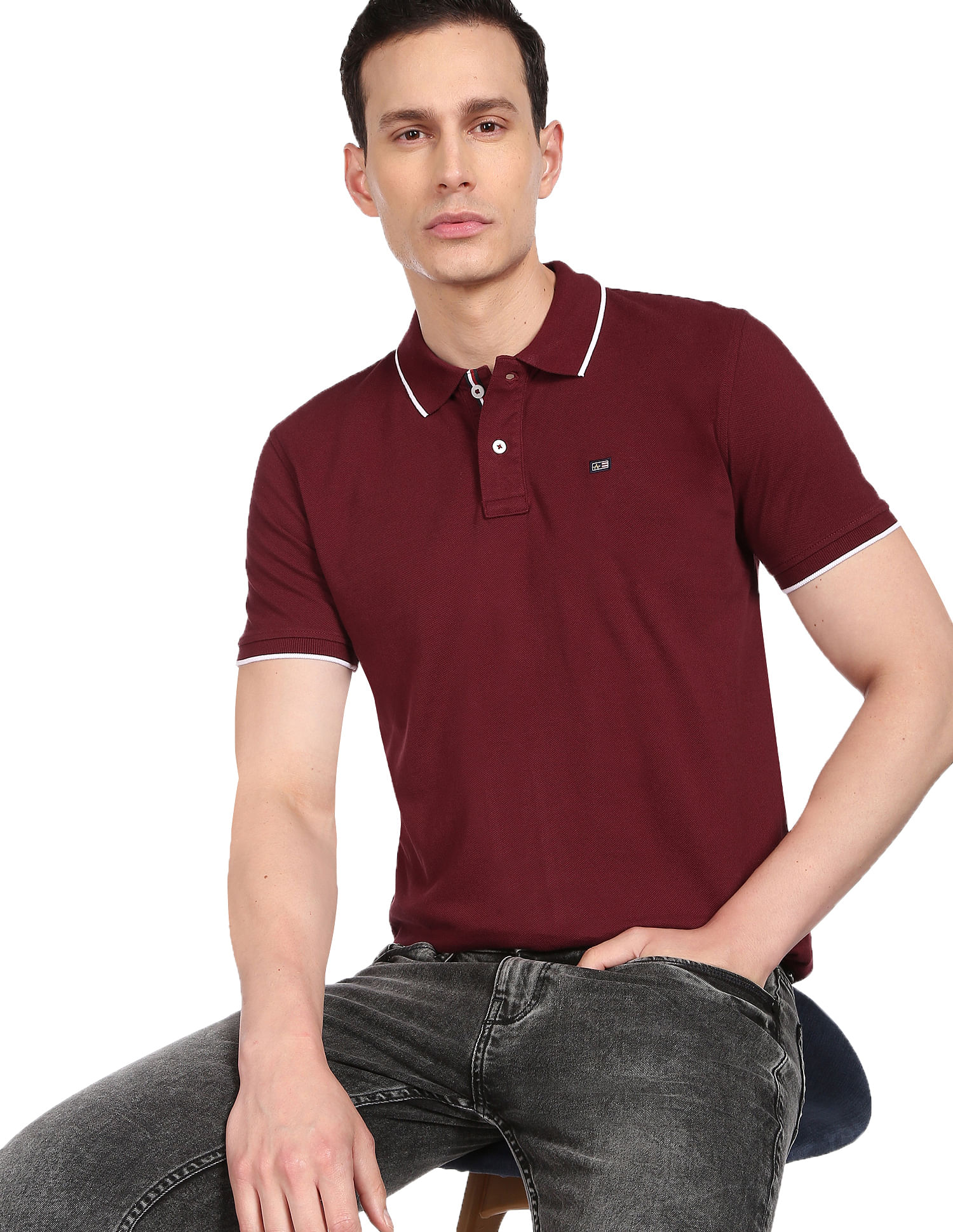 Buy Arrow Sports Solid Compact Cotton Polo Shirt 