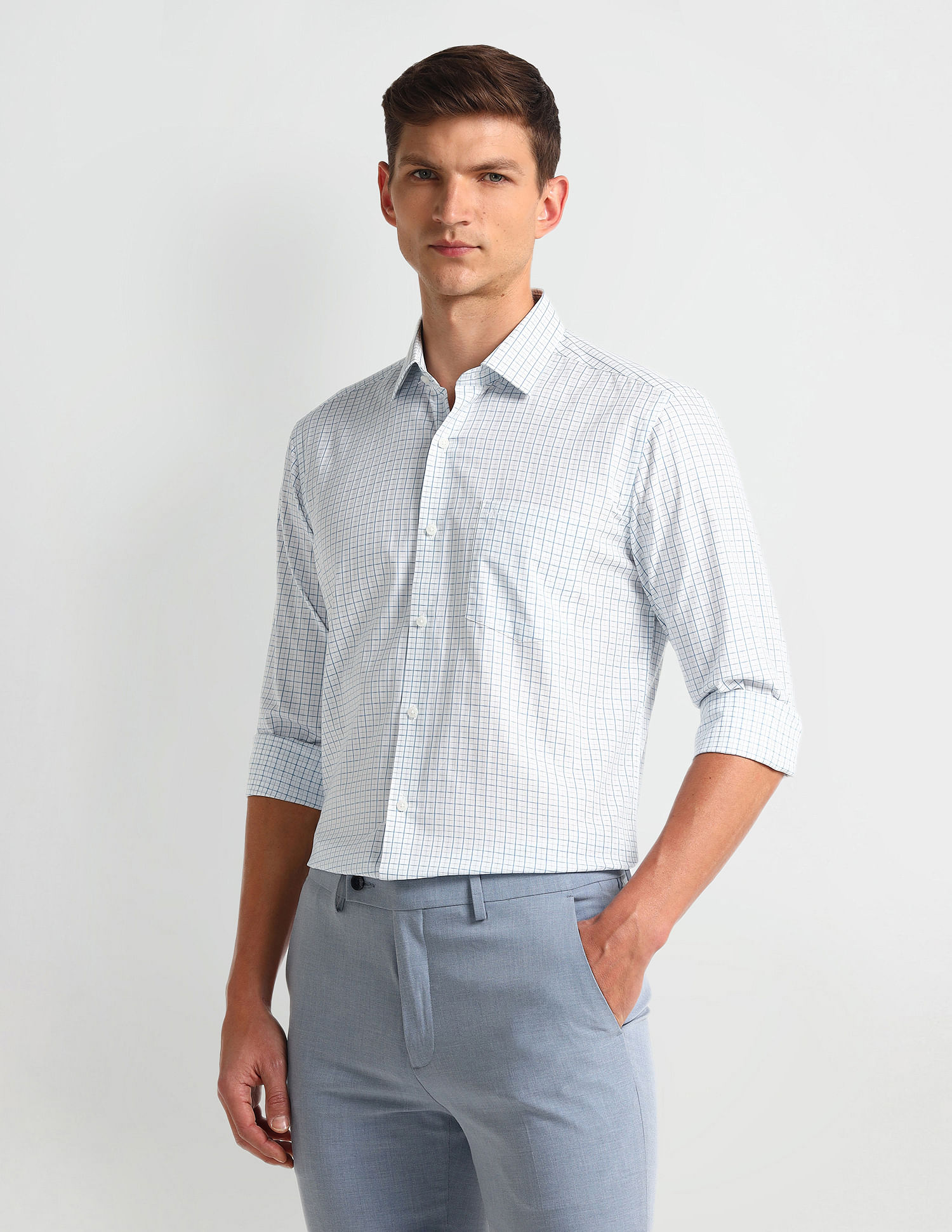 Arrow Manhattan Slim Windowpane Checked Shirt