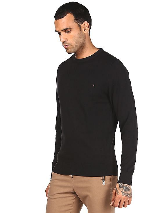 Buy Tommy Hilfiger Men Black Crew Neck Signature Solid Sweater NNNOW