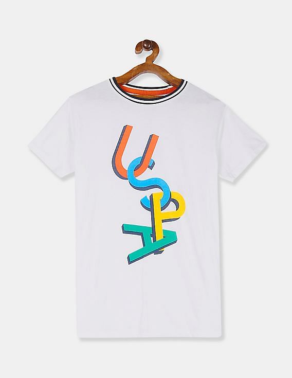 U.S. Polo Assn. Kids Boys White Brand Print Crew Neck T-Shirt